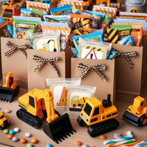 Image of Construction Cookies individually Wrapped | Bulk Party Favors Birthday Party | Bulldozer Excavator Digging Vehicles | Birthday Baby Shower