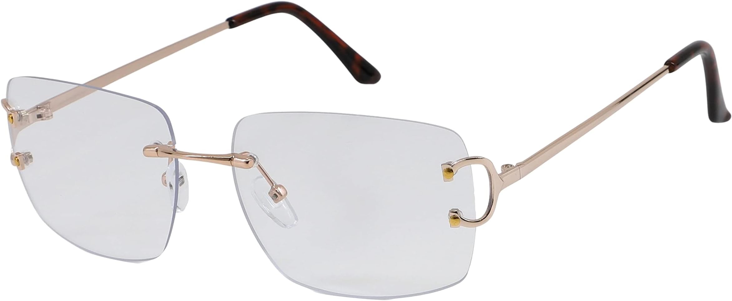 Retro Rimless Rectangle Sunglasses for Women Tinted Lens Gold Metal Art Décor Fashion Vintage Buffs Glasses