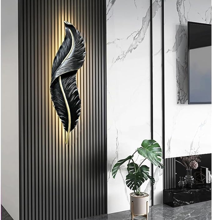 Home Room decore LED Wall Light Sconce lamp Leave Leaf/Feather Mounted Modern Decorative Wall Scone Light Lamp for Living Room,Bedroom (Black)
