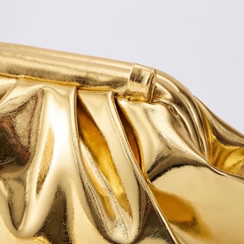 Image of Huralona Dressy Pleated Vegan Leather Clutch Ruched Bag Purse Metallic PU Clutch Cloud Dumpling Bag for Women