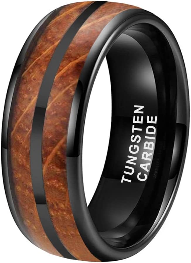Men’s & Women’s Tungsten Wedding Bands with Oak Wood Inlay