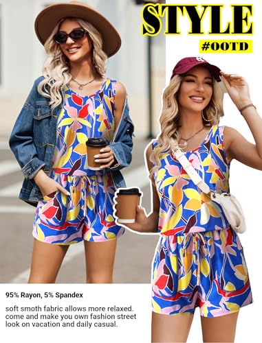 Image of ADOME Rompers for Women Summer Sleeveless Scoop Neck Tank Top Casual Short Jumpsuit Rompers with Pockets