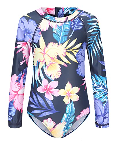 Image of Girls One Piece Swimsuits Long Sleeve Rash Guard for Kids Girls Hawaiian Swim Shirts UPF 50+ Sun Protection