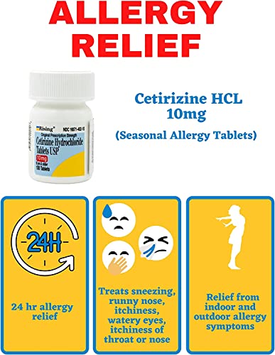 Image of Rising Health Cetirizine HCL 10 mg 24 Hour Allergy Relief Tablets | Fast-Acting Medicine for Indoor & Outdoor Allergies | Antihistamine for Sneezing, Runny Nose & Itchy Eyes - 100 Tablets