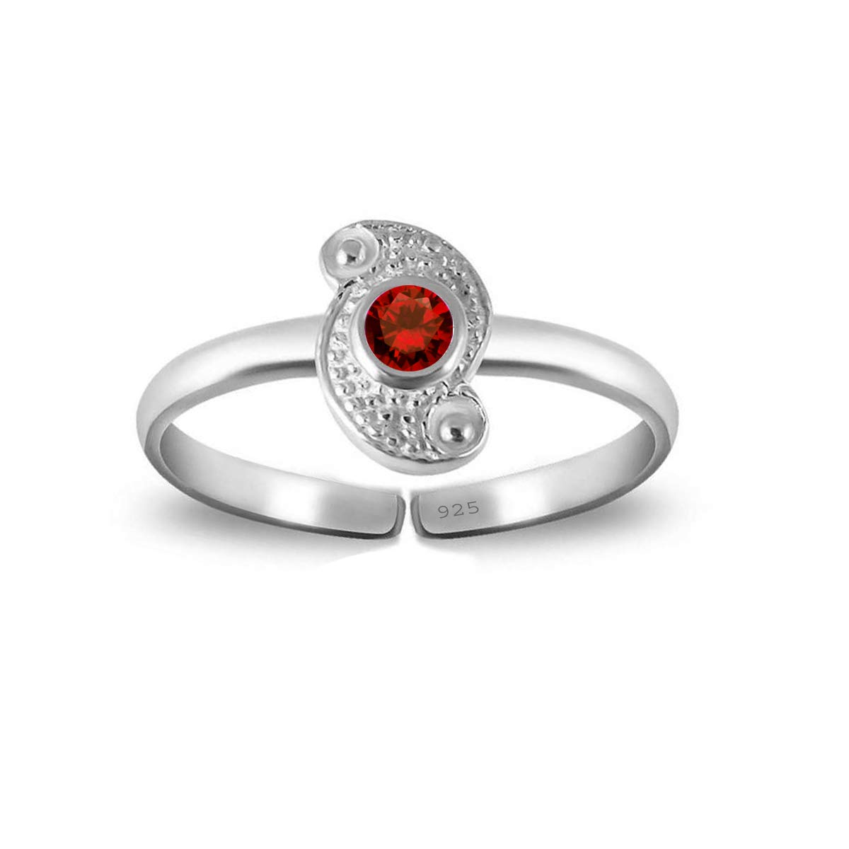 Sterling Silver Toe Rings with Garnet Stone 925 Chandi Bichiya