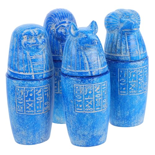 BATHVEVE 4 Piezas Jarrones Canópicos Egipcios Antiguos Decoración de Arte Histórico para Coleccionistas de Mitología y Pirámides