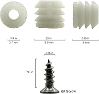 Vista 2 de Paquete de 100 insertos de bisagra de plástico con tornillos, tacos blancos, gabinete de puerta para cajón, cama, mesa, reparación, montaje