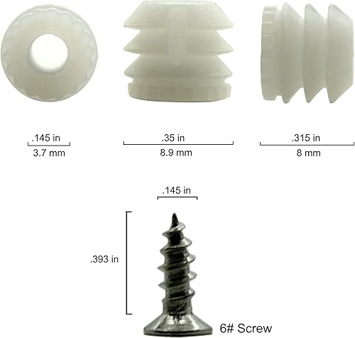 Miniatura 2 de Paquete de 100 insertos de bisagra de plástico con tornillos, tacos blancos, gabinete de puerta para cajón, cama, mesa, reparación, montaje,