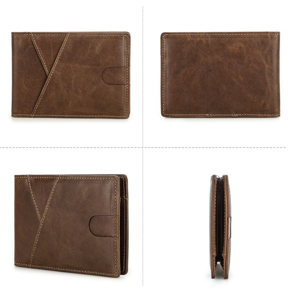 Retro Mens Genuine Leather Wallet RFID Blocking Ultra Thin Money Clip Design Personalized Gift (Coffee)3