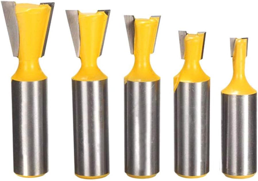 5pcs Dovetail Router Bit Set, 1/2" Shank Half-Blind & Through Joint Milling Cutters, Tungsten Carbide Woodworking Tools 1/4" 3/8" 1/2" 5/8" 3/4"