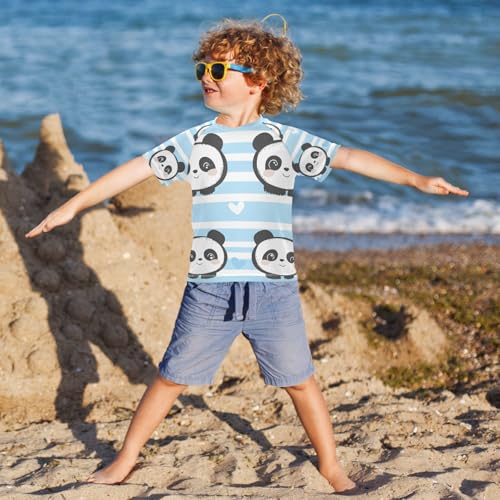Boys Swing Shirts Panda Bear Blue Cartoon Rashguard Short Sleeve Kids T-Shirts Sun UPF 50+4