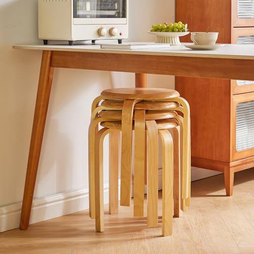 IBUYKE Juego de 4 taburetes Redondos de Madera, taburetes de Bar Silla apilable de Madera doblada Antideslizante sólida Taburetes apilables Cocina Oficina Silla de Fiesta RF-752-4 - imagen 4
