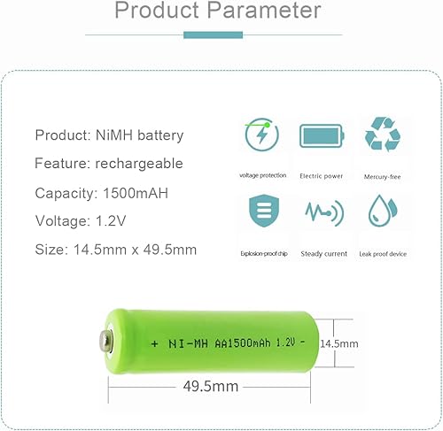 Miniatura 2 de Paquete de 12 baterías recargables Ni-Mh AA 1500mAh 1.2V para luces solares, luz de jardín, juguetes, control remoto, mouse