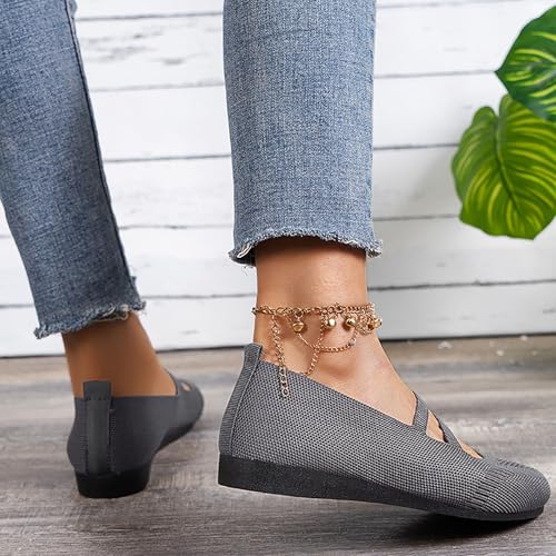 Ballet Flats for Women Round Toe Mary Jane Shoes Comfortable Dressy Women’s Cute Ballerina Flats Knit Mary Jane Flat Walking Slip On Work Driving Low Wedge Loafers Shoes with Straps2