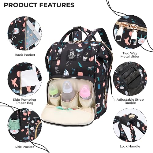Image of BEMBIKA Diaper Bags For Mom And Dad Kids Diaper Bags For Travel Backpack With Small Bottle Pouch For Multi-Function Waterproof And Large Capacity-(Black)
