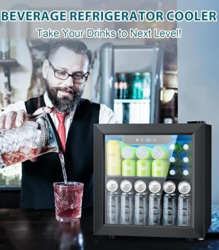 FILMDONGDONG 48 Can Beverage Refrigerator,12 Bottle Wine Cooler with Stainless Steel Glass Door, Digital Temperature Display, Countertop Mini Fridge for Soda, Wine or Beer, Silver - 1