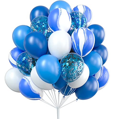 LuluPlus Oktoberfest Deko, 60 Stück Luftballons Blau, Weiße Ballons, Funkeln Luftballons, Marmor Ballons, Oktoberfest Dekoration, Bayrische Deko, Wiesn Deko, Deko Oktoberfest, Luftballons Geburtstag Cover