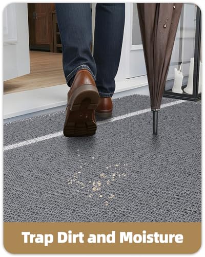 Color G Fussmatte Aussen Innen 43.5 x 75cm, Schmutzfangmatte Außen rutschfest Wetterfest, Fußmatte Sauberlaufmatte Waschbar, Türmatte Outdoor Teppich für Eingang, Hund, Haustür, Garten (Grau)