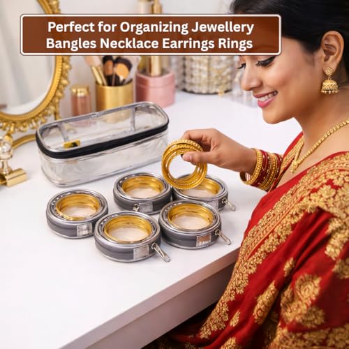 Image of Trendifly Set of 7 Transparent PVC Bangle Bracelet Chudi Case Organiser Box Pouch for Women | Multipurpose Travel Jewelry Earrings Rings Chain Storage Organizer