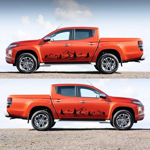 Image of 59 inch Mountain Forest Graphic Car Sticker for SUV Off-Road Truck Camper Transporter Decoration Body Side Door Universal Waterproof Vinyl Decal Accessories (2PCS) (Black)