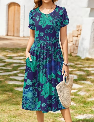 Image of Zeagoo Womens Summer Dresses Casual Aline Midi Dress Short Sleeve Floral Tshirt Dress Flowy Beach Sundresses with Pockets