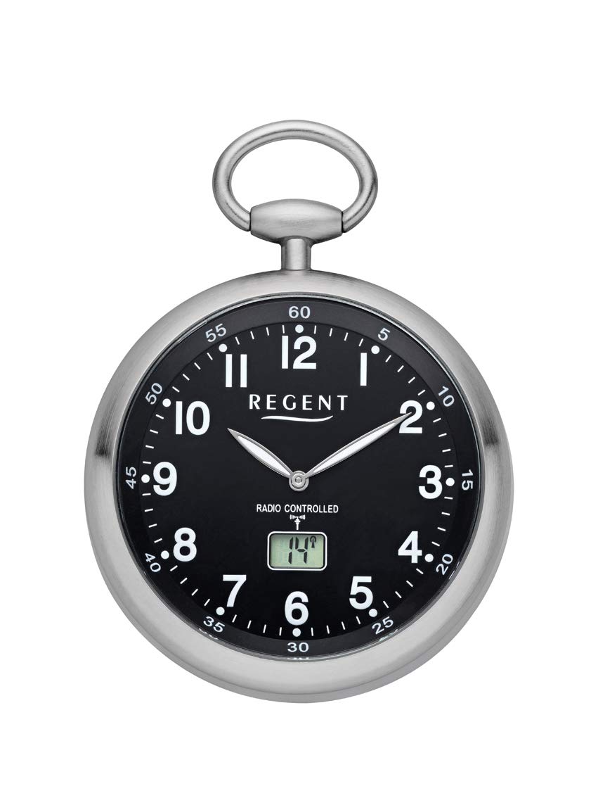 REGENT Funk-Taschenuhr – Zeitloses Accessoire für KULTIVIERTE Herren – Super ablesbar – Material: Stahl – Inklusive Kette (Gehäuse-Ø 49 mm)