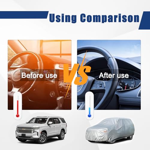 Image of Kayme 6 Layers SUV Car Cover Custom Fit for Chevrolet Chevy Tahoe (2007-2025) Waterproof All Weather for Automobiles, Outdoor Full Cover Rain Sun UV Protection.Silver