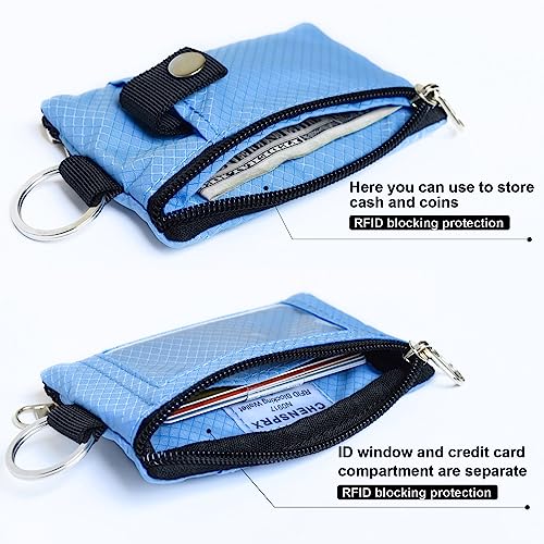 Image of CHENSPRX Minimalist RFID Blocking Small Wallet with ID Window,WaterResistant Zip Id Case Wallet with Lanyard Keychain for Cards,Cash,Travel,Women,Men