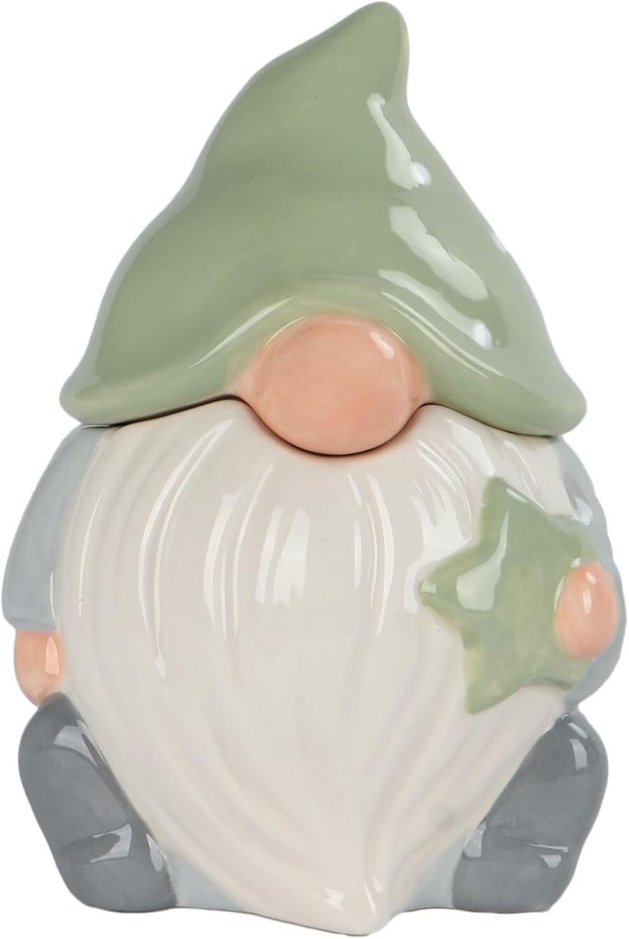 Festive Sage Gonk Cookie Jar Large Ceramic Storage Jar with Removable Gonk Hat Cookie Storage Jar, Novelty Christmas Biscuit Barrel with Lid