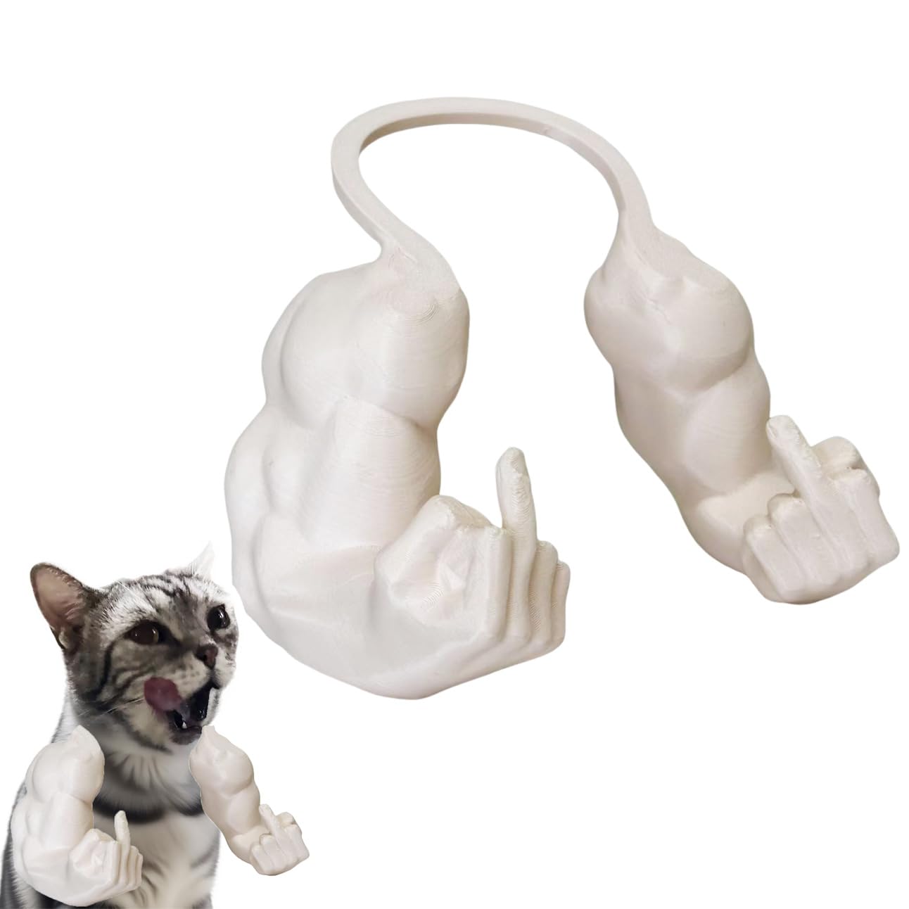 Cat Muscular Arm with Middle Finger - 3D Printed Neck Arm with Muscle Texture, Funny Pet Accessory for Pet Lovers & Pranksters, Halloween Cat Accessories (Skin Color)
