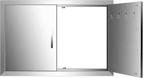 Puerta de acceso para barbacoa de 39 pulgadas de ancho x 26 pulgadas de alto, puertas dobles de acero inoxidable, resistentes a la intemperie,