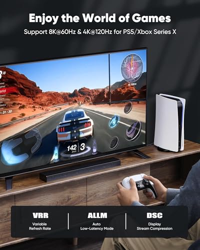 Image of Capshi 5ft 8K 4K@120Hz HDMI Cable 2.1, Certified 48Gbps High Speed Cord | for PS5 /4, TV, Gaming Console, Monitor, 8K@60Hz, 2K@240Hz, 144Hz, Support HDR, eARC, DTS:X, HDCP 2.2 & 2.3, Braided