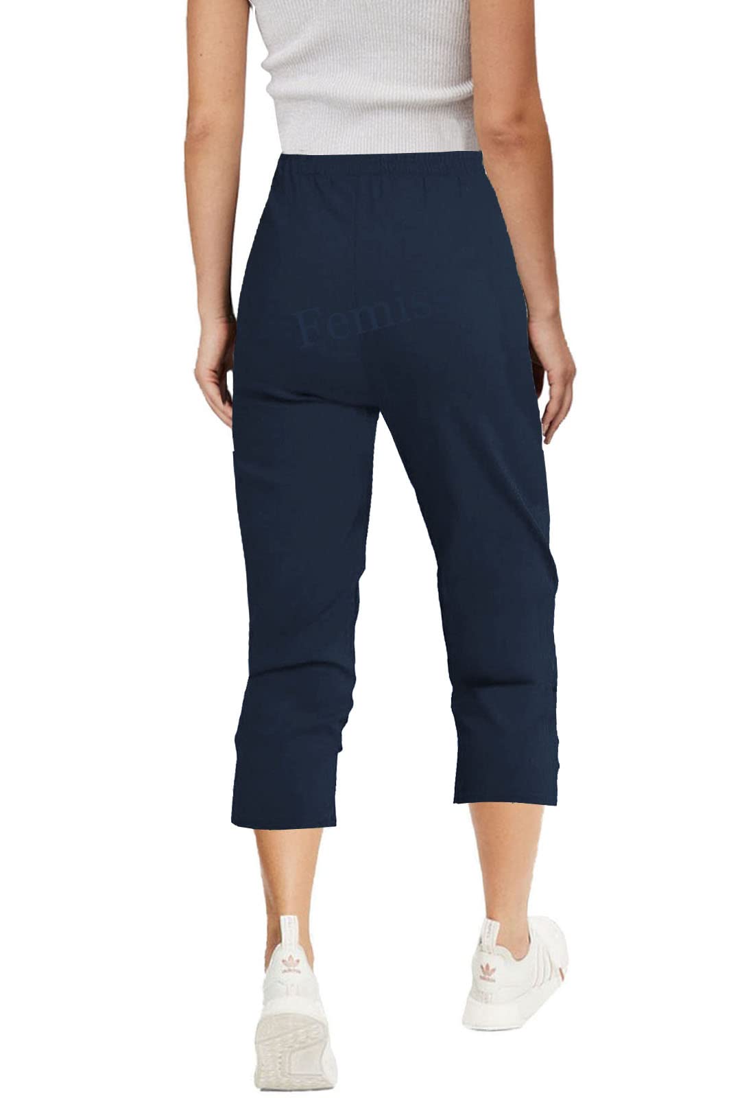 femiss Pantacourt 3/4 pour femme avec élastique, pantalon court doux d'été, grande taille