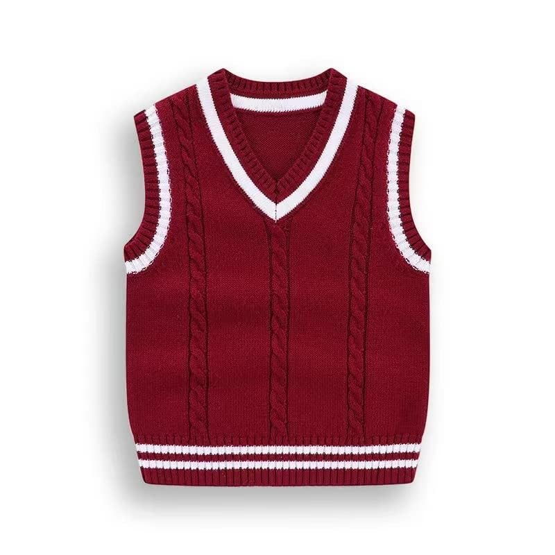 Baby Boys Toddler V-Neck Solid Color Cable Knit Pullover Sweater Vest (4-5 Years, Red)