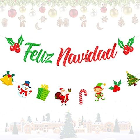 Glitter Feliz Navidad Banner Spanische Weihnachtsdekorationen Xmas Happy Holiday Party Girlande Supplies Merry Christmas Decor Cover