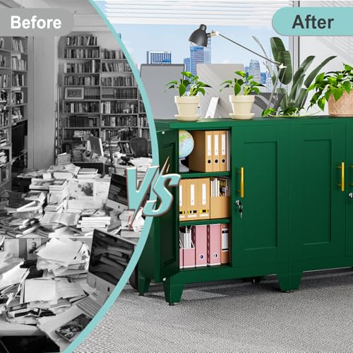 Image of pozdeg 35.43 inch Lockable Metal Storage Cabinet, Steel Office Locker, Green
