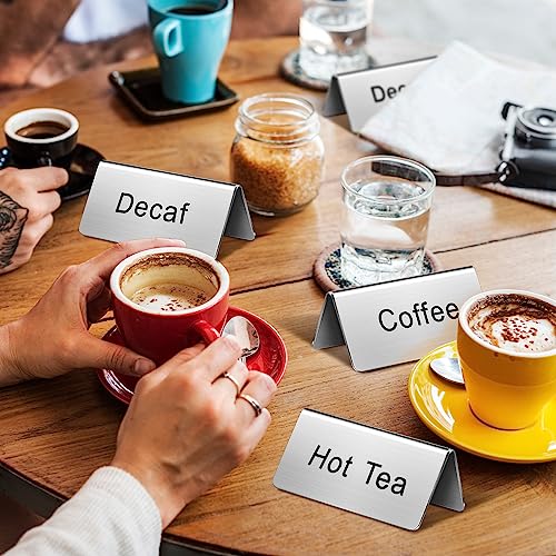 Hicarer 5 Pcs Stainless Steel Table Tent Sign Coffee and Tea Sign Beverage Table Display Tent Signs for Party Buffet Restaurant Banquet Wedding Indoor Outdoor, 2.99 x 1.5''