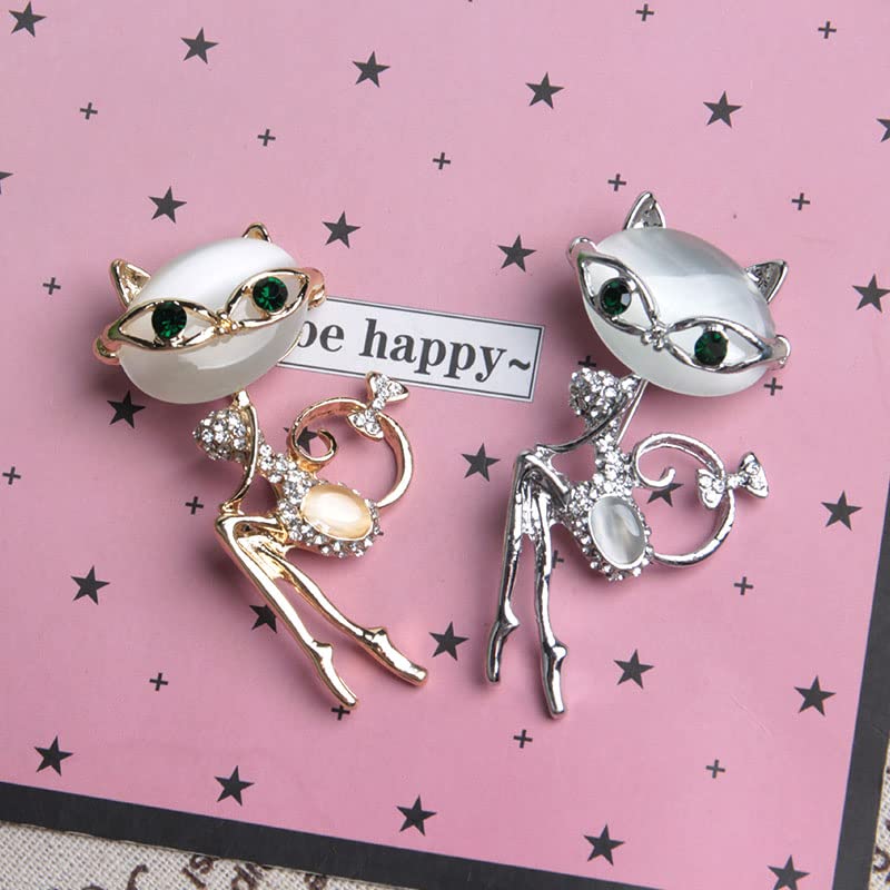 Image of Wixine 2Pcs Fashion Opal Rhinestone Wear Glasses Cat Brooches Cute Sexy Cat Pins and Brooches Wedding Accessories