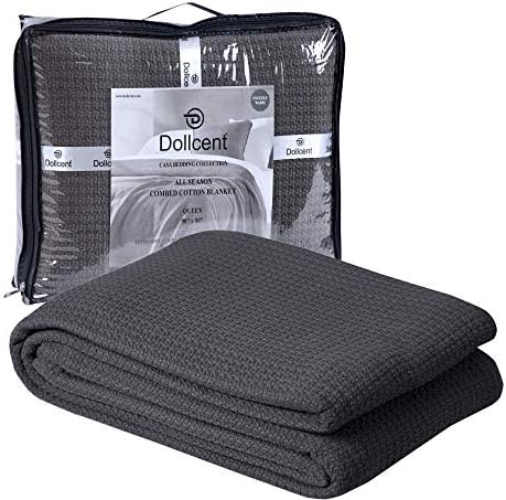 DOLLCENT 100% Combed Cotton Blanket–102x108 Inch California King Size Bed Blankets– Warm Soft All Season Breathable Blankets– Extra Large Oversized California King Blanket- Grey King Cotton Blankets