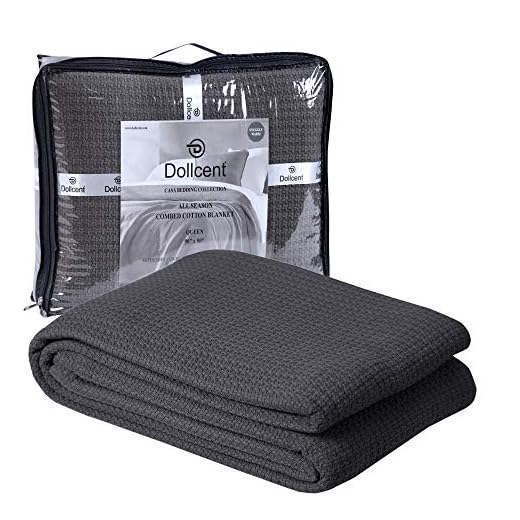 DOLLCENT 100% Soft Premium Combed Cotton Thermal Blanket– King Blankets – Soft Cozy Warm Cotton Blanket– Bed Throw Blanket– King Bed Blankets– All Season Cotton Blanket– Grey King Cotton Blankets
