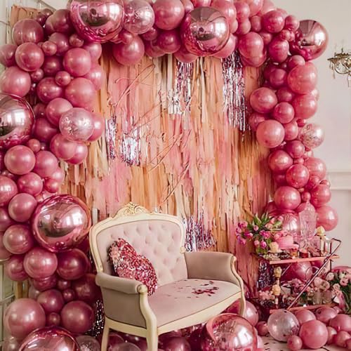 Image of PartyWoo Magenta Balloons, 140 pcs Magenta and Metallic Dark Pink Balloons Different Sizes Pack of 18 Inch 12 Inch 10 Inch 5 Inch for Balloon Garland or Arch as Birthday Decorations, Party Decorations