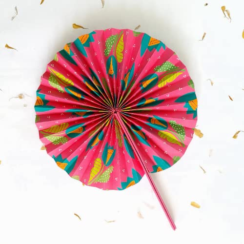 DEVRAAJHand Fan Made of Handmade Paper with Card Board Handle (1)