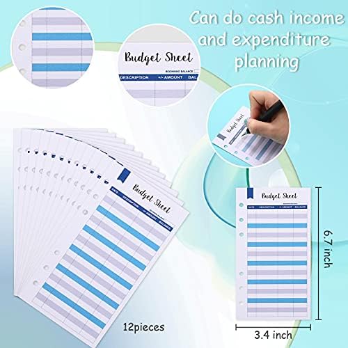 12 Pieces Binder Pockets A6 Size 6 Holes Binder Pockets 12 Pieces Budget Sheets Expense Tracker Sheets and 4 Sheets Cash Envelope Sticker for Budget Planners ()