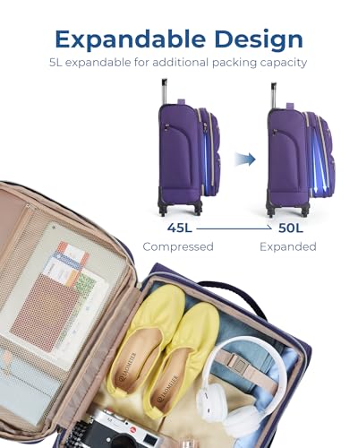 Image of BAGSMART Carry On Luggage Airline Approved with Spinner Wheels, Purple, 20 inch, Expandable Luggage With Spinner Wheels