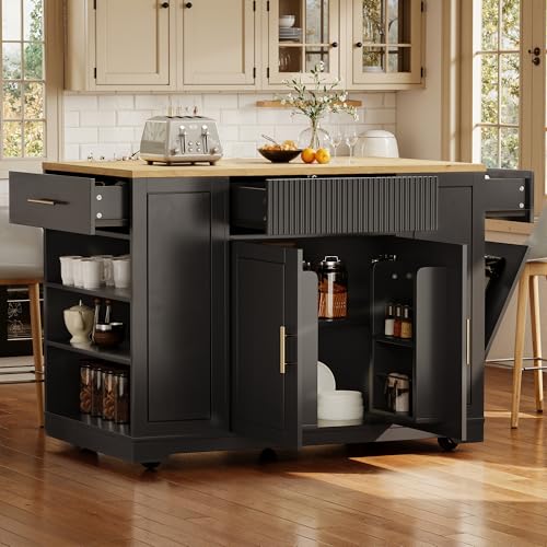 Kebnor Isla De Cocina, Armario De Cocina, Buffet, Carro De Servicio, Isla De Cocina Móvil, Carro De Cocina Con Ruedas, Compartimento Para Residuos, Estantes Ajustables, Dos Puertas Y Tres Cajones