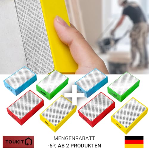 Glas Schleifen x4 Stück Fliesen Schleifen 60/100/200/400 Diamant Schleifpad Fliesen Schleifscheibe - Glas Polieren, Holz Schleifen Harz Schleifblock für Steine Glasschleifmaschine Schleifpad Beton