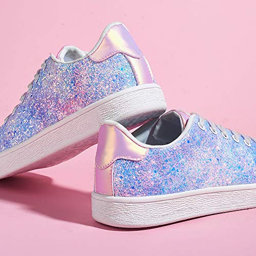 Image of LUCKY STEP Glitter Shoes Sparkly Bling Shiny Bedazzled Lace up Fashion Sneakers for Women