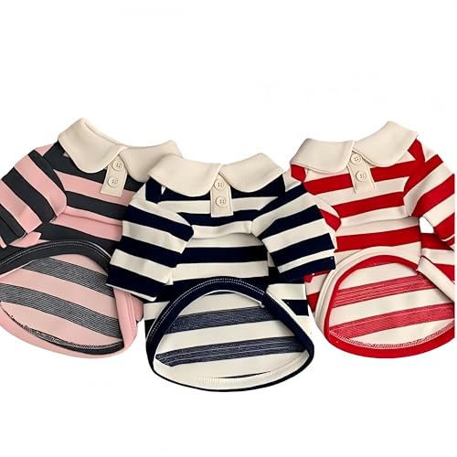 ペット服 半袖 ポロ Tシャツ 犬の服 ポロシャツ 猫服 おしゃれ ストライプ 薄手 伸縮性 ドッグウェア 洋服 脱毛保護 仮装 変身服 記念撮影 お出かけ お散歩 猫 小型犬 ペット用品 春 夏 (レッド, S:1.5-2.5kg) (黒,L)