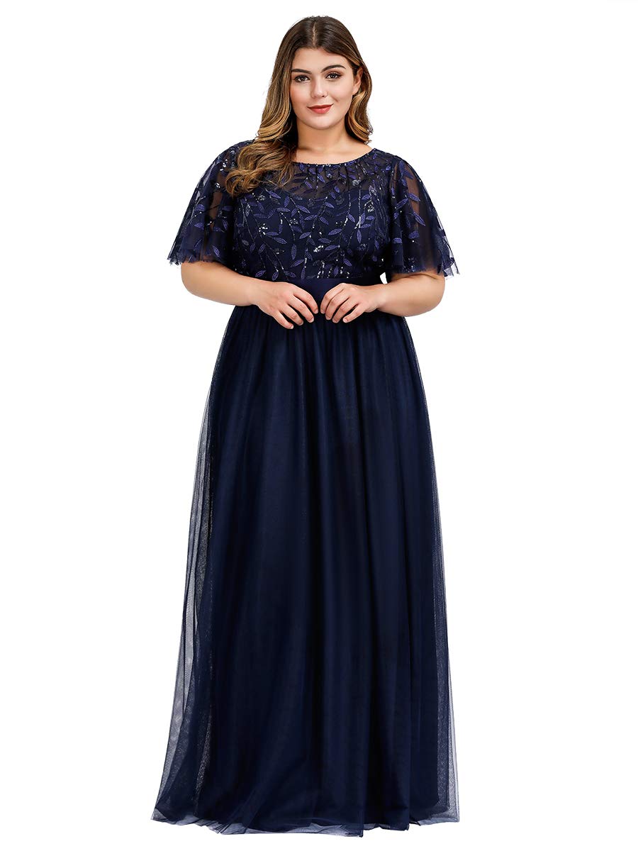 Alisapan Plus Size Sequin Evening Dress - Long Formal Gown, Mermaid Hem, Wrap Waist, Stretchy Fabric (Style 0904)
