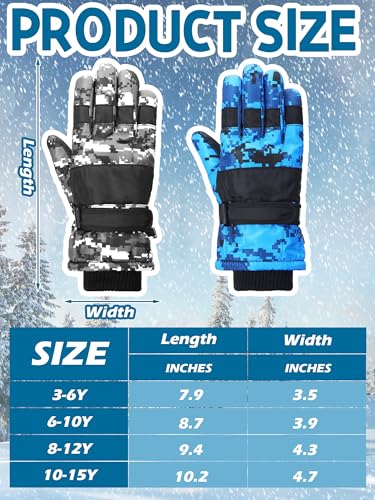 Image of SATINIOR 2 Pairs Kids Waterproof Winter Snow Gloves Ski Gloves for Boy Girl Outdoor Warm Thickening Snowboard